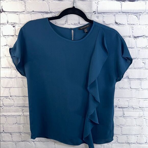 ✨ Banana Republic Asymmetrical Ruffle Top - Prussian Blue, Size Extra Small - Picture 1 of 3